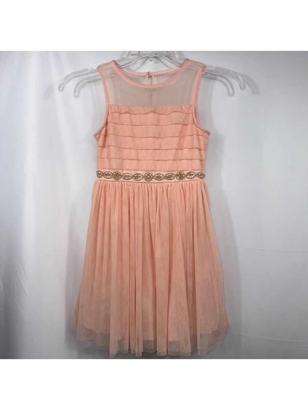 Sequin Hearts Girls 10 Peach Tulle Jeweled Dress